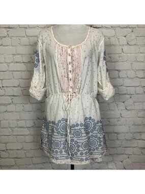 Johnny Was 3J Workshop White Embroidered Tunic Size M